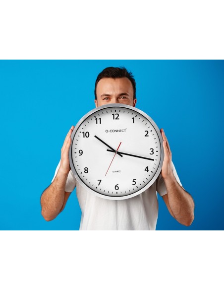 RELOJ Q-CON.PARED PLASTICO OFICINA RED.60 CM MARCO CROMADO