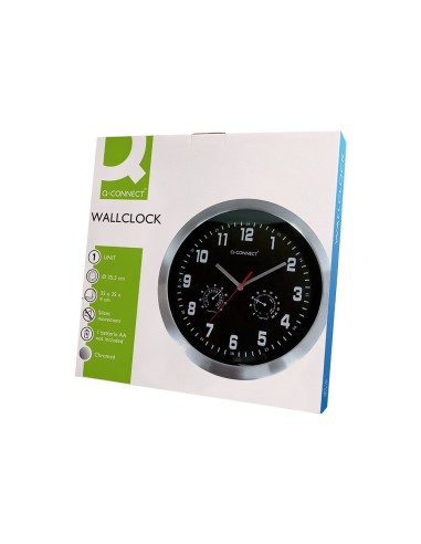 RELOJ Q-CON.DE PARED METALICO REDONDO 35,5 CM SILENCIOSO CROMADO NG.