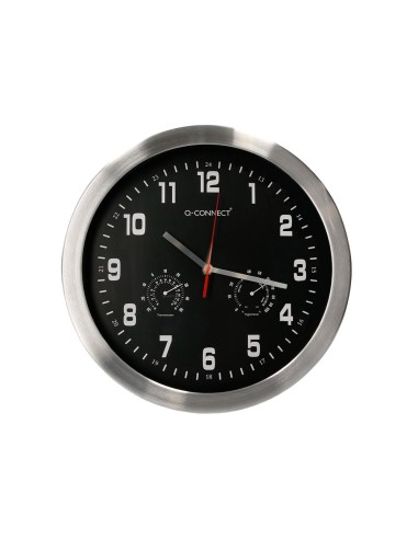RELOJ Q-CON.DE PARED METALICO REDONDO 35,5 CM SILENCIOSO CROMADO NG.