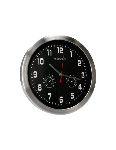 RELOJ Q-CON.DE PARED METALICO REDONDO 35,5 CM SILENCIOSO CROMADO NG.