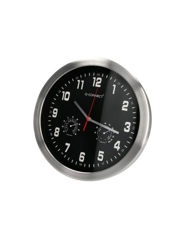 RELOJ Q-CON.DE PARED METALICO REDONDO 35,5 CM SILENCIOSO CROMADO NG.