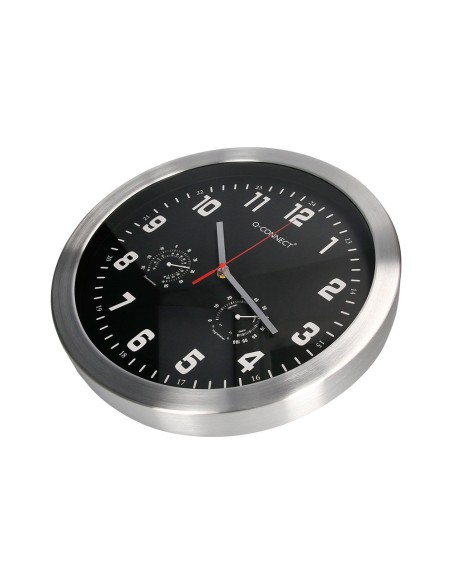 RELOJ Q-CON.DE PARED METALICO REDONDO 35,5 CM SILENCIOSO CROMADO NG.