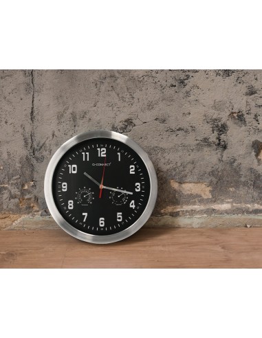 RELOJ Q-CON.DE PARED METALICO REDONDO 35,5 CM SILENCIOSO CROMADO NG.