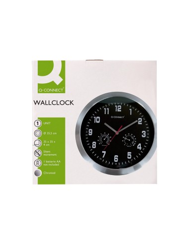 RELOJ Q-CON.DE PARED METALICO REDONDO 35,5 CM SILENCIOSO CROMADO NG.