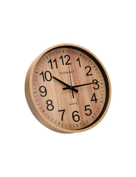 RELOJ Q-CON.DE PARED PLAST.REDONDO 25,7 CM SILENCIOSO MADERA NATURAL