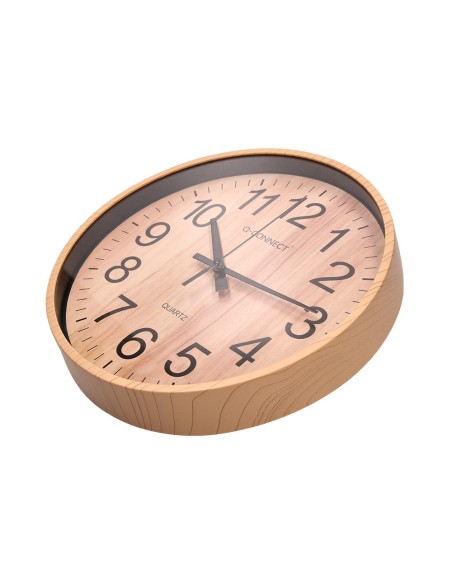RELOJ Q-CON.DE PARED PLAST.REDONDO 25,7 CM SILENCIOSO MADERA NATURAL