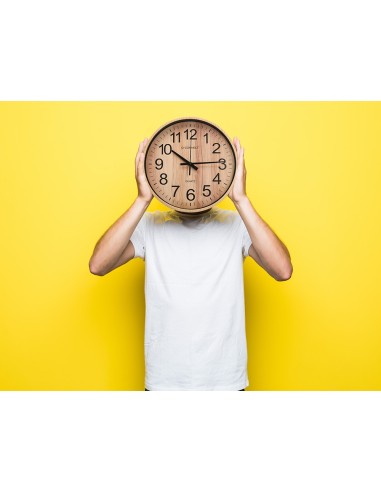 RELOJ Q-CON.DE PARED PLAST.REDONDO 25,7 CM SILENCIOSO MADERA NATURAL