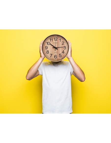 RELOJ Q-CON.DE PARED PLAST.REDONDO 25,7 CM SILENCIOSO MADERA NATURAL