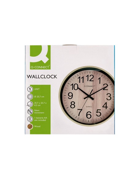 RELOJ Q-CON.DE PARED PLAST.REDONDO 25,7 CM SILENCIOSO MADERA NATURAL