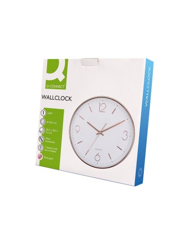 RELOJ Q-CON.DE PARED METALICO REDONDO 30,5 CM SILENCIOSO ROSA DORADO
