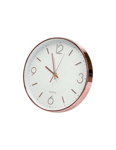 RELOJ Q-CON.DE PARED METALICO REDONDO 30,5 CM SILENCIOSO ROSA DORADO