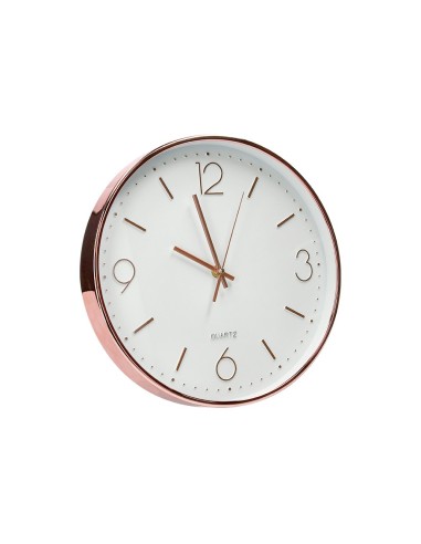 RELOJ Q-CON.DE PARED METALICO REDONDO 30,5 CM SILENCIOSO ROSA DORADO