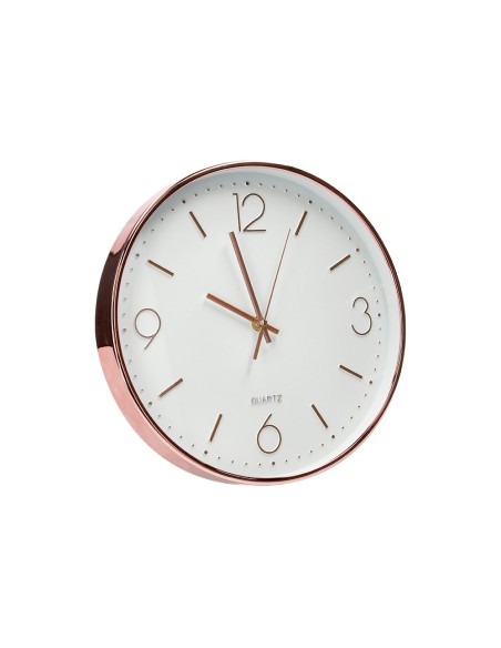 RELOJ Q-CON.DE PARED METALICO REDONDO 30,5 CM SILENCIOSO ROSA DORADO