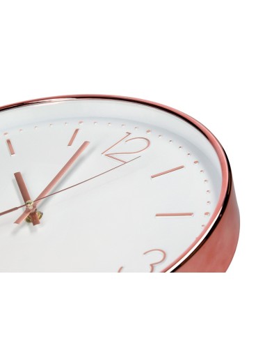 RELOJ Q-CON.DE PARED METALICO REDONDO 30,5 CM SILENCIOSO ROSA DORADO