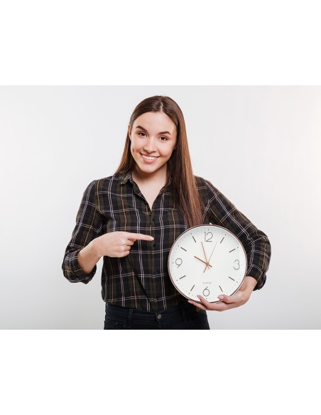 RELOJ Q-CON.DE PARED METALICO REDONDO 30,5 CM SILENCIOSO ROSA DORADO