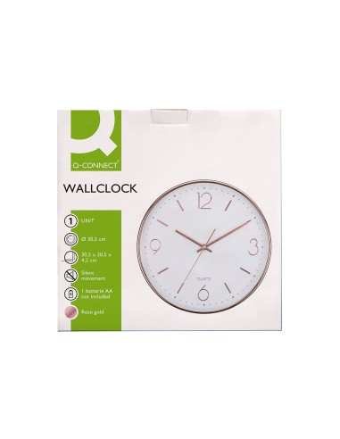 RELOJ Q-CON.DE PARED METALICO REDONDO 30,5 CM SILENCIOSO ROSA DORADO