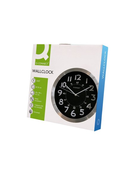 RELOJ Q-CON.PARED MET REDONDO 25 CM MOVI SILENCIOSO NG  ESFERA CROMAD
