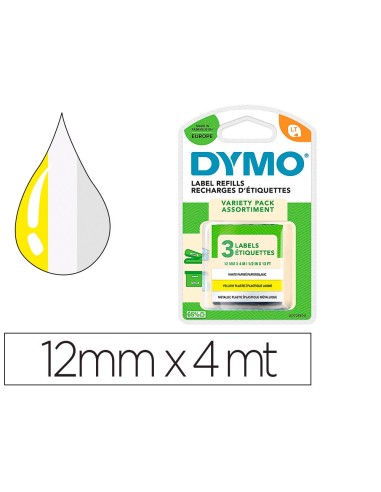 CINTA DYMO MET.LETRATAG 12X4MT PAPEL BL./ PLAST.AM./MET.PLATA PK.DE 3