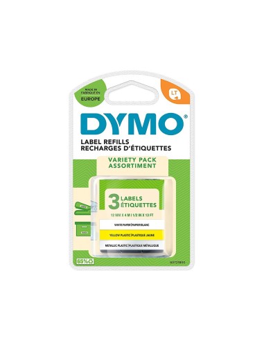 CINTA DYMO MET.LETRATAG 12X4MT PAPEL BL./ PLAST.AM./MET.PLATA PK.DE 3