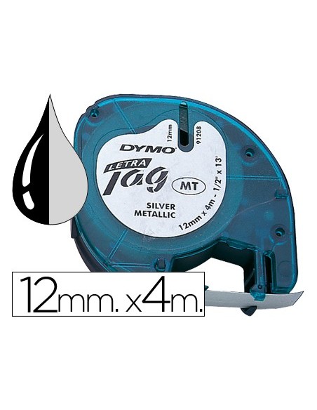 CINTA DYMO 91208 12MMX4MT NG./PLATA D1