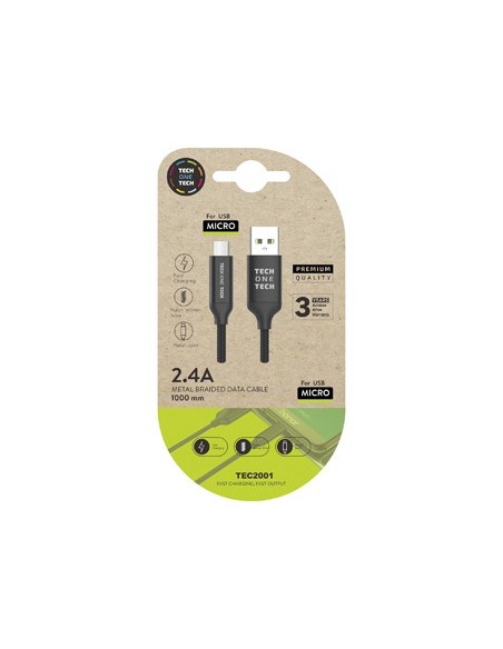 CABLE USB 2.4 TECH ONE NYLON TIPO USB ANDROID MICRO USB 1MT.NG.