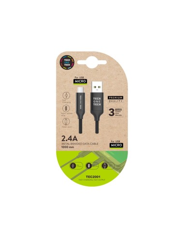CABLE USB 2.4 TECH ONE NYLON TIPO USB ANDROID MICRO USB 1MT.NG.