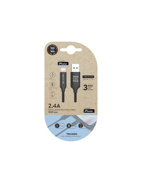 CABLE USB 2.4 TECH ONE NYLON TIPO USB APPLE MICRO USB 1MT.NG.