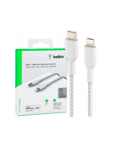CABLE TRENZADO BELKIN CAA004BT1MWH USB-C A LIGHTNING LARGO 1 M BL.