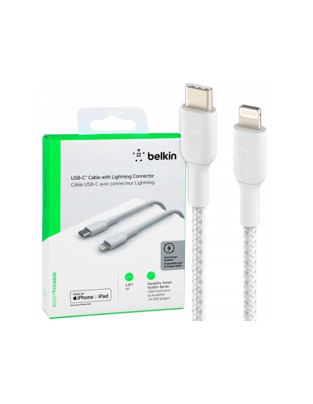 CABLE TRENZADO BELKIN CAA004BT1MWH USB-C A LIGHTNING LARGO 1 M BL.