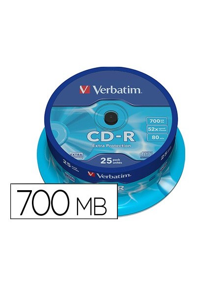 CD-R VERBATIM CAP 700MB VELOCIDAD 52X 80 MIN 25 UD