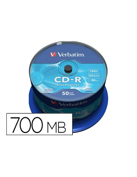 CD-R VERBATIM 700MB VELOCIDAD 52X 80 MIN 50 UD.
