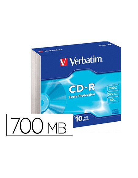 CD-ROM VERBATIM EXTRA PROTECCION 700MB 52X 80 MIN PK.DE 10 UD.