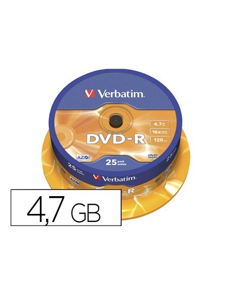 DVD-R VERBATIM 4.7GB VEL. 16X 120 MIN 25 UD.