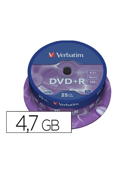 DVD+R VERBATIM 4.7GB VEL. 16X 120 MIN 25 UD.