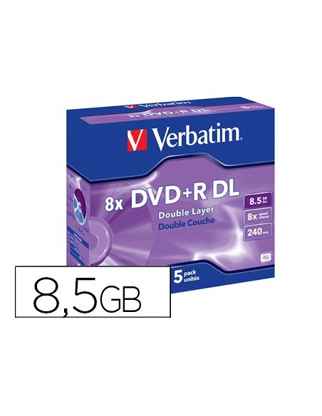 DVD+R VERBATIM DOBLE CAPA 8.5GB VEL. 8X 240 MIN 5 UD.