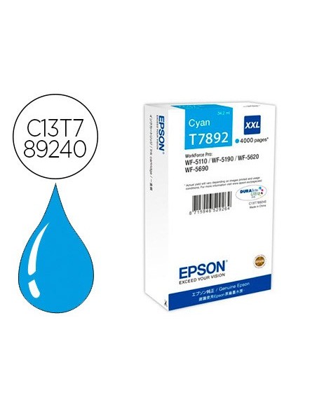 C13T789240 CARTUCHO EPSON T7892 WF-5110/5190 79 XXL CIAN 4000 PG.