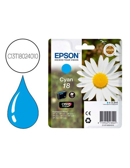 C13T18024010 CARTUCHO EPSON XP-102/XP205 T1802 CIAN 180 PG.