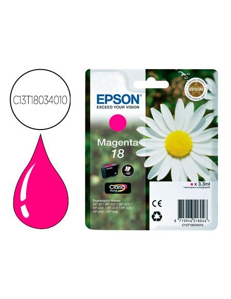 C13T18034010 CARTUCHO EPSON XP102/XP205 T1803 MAG. 180 PG.