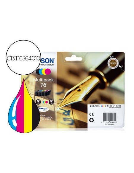 C13T16364010 CARTUCHO EPSON WF2010/2510 16 XL MULTIPACK 450 PG.