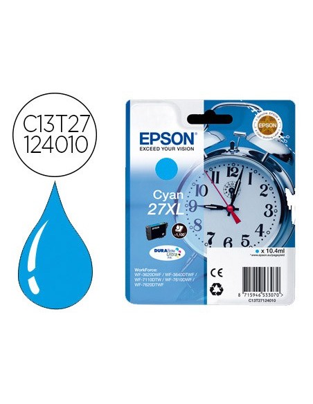 C13T27124012 CARTUCHO EPSON WF3620/7620 27XL CIAN 1100 PG.