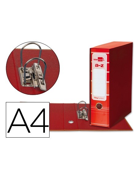ARCH.PAL.LIDERPAPEL C.FORRADO DIN A4 ROJO C/CAJA LOMO 80 MM FILING SY