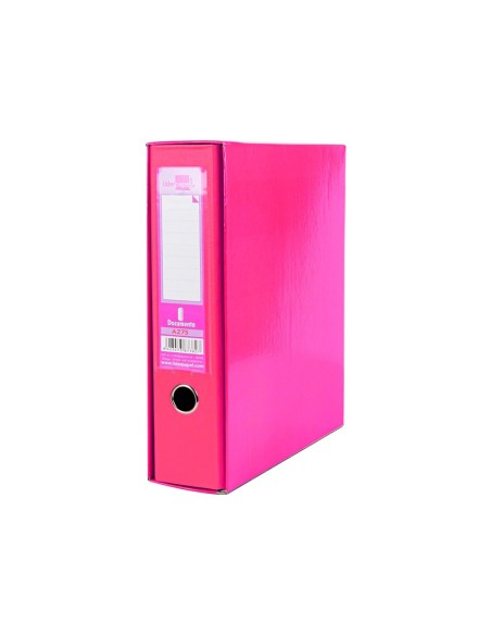 CAJA ARCHIVADOR PALANCA DOCUMENTA A4 CARTON LOMO 75MM ROSA