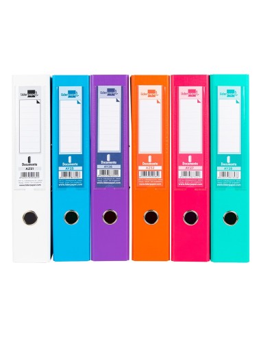 ARCHIVADOR PALANCA LIDERPAPEL FL FORRADO PVC RADO LOMO 75MM PASTEL