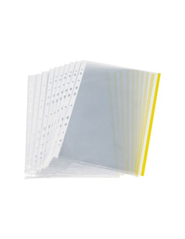 FUNDA MULTITALADRO Q-CON.DIN A4 70MC PP CRISTAL BORDE AM.BOLSA 10UDS