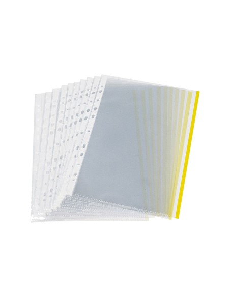 FUNDA MULTITALADRO Q-CON.DIN A4 70MC PP CRISTAL BORDE AM.BOLSA 10UDS