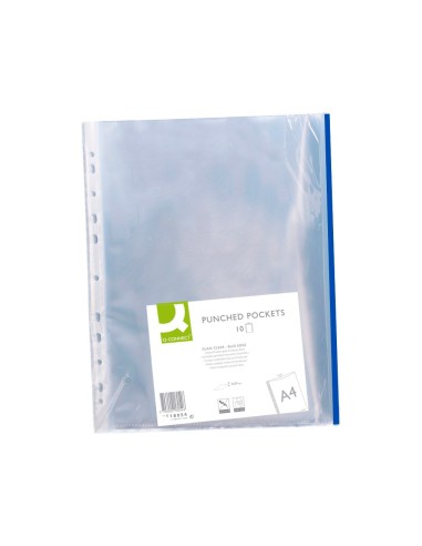 FUNDA MULTITALADRO Q-CON.DIN A4 70MC PP CRISTAL BORDE AZ.BOLSA 10UDS