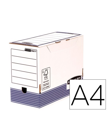 CAJA ARCHIVO DEFINITIVO FELLOWES A4 CARTON RECICL 100% 150MM AUTO AZ.