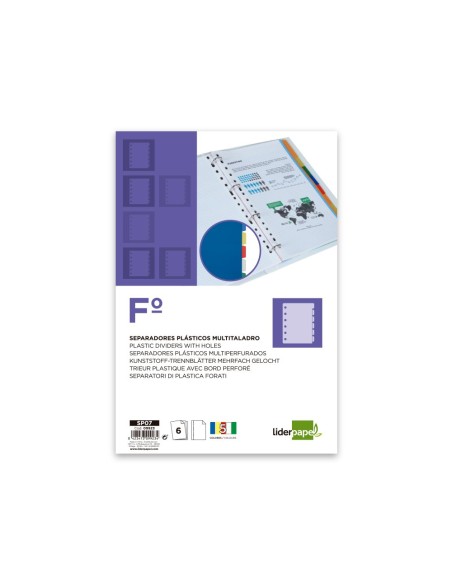 SEPARADOR LIDERPAPEL PLASTICO JUEGO  6 SEPARADORES FOLIO 16 TALADROS