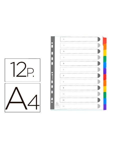 SEPARADOR EXACOMPTA CARTULINA JUEGO 12 SEPARADORES A4 MULTI.BLANCO