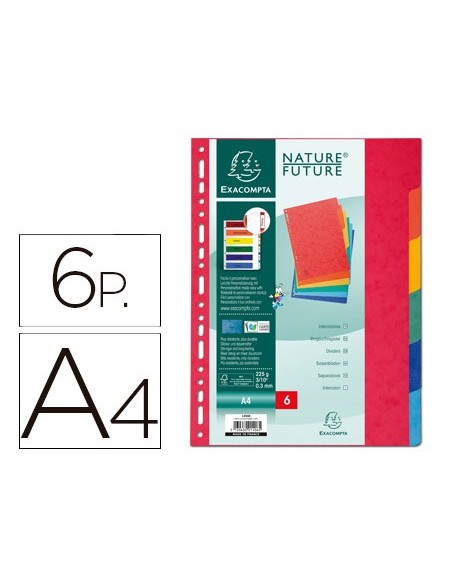 SEPARADOR EXACOMPTA CARTULINA SIMIL PRESPANJ/6 SEP.A4 MULTI.VIVOS